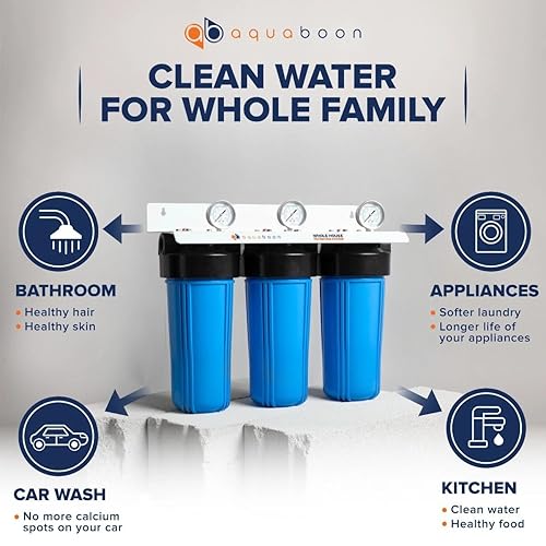 Miniatura 7 de Aquaboon Sistema de filtración de agua para todo el hogar de 3 etapas para reducción de sedimentos y olores con filtros de agua de 10 x 4.5