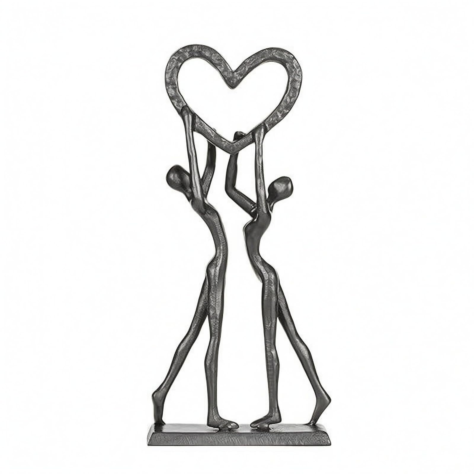 Eisen Paarfigur Freistehend Paarfigur aus Metall Romantisch Freistehende Skulptur für Wohnzimmer, Paar Küsst Sich Unter Regenschirm