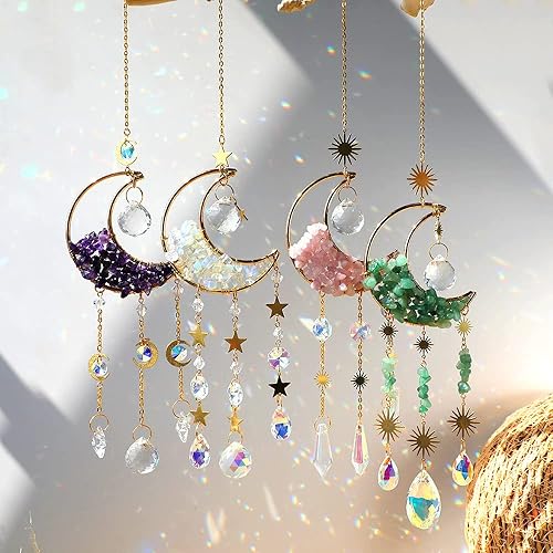 Miniatura 7 de Atrapasoles hecho a mano con cristal de luna, prisma de estrella, atrapasoles de arco iris, colgantes para ventana, jardín, hogar, patio, decoración
