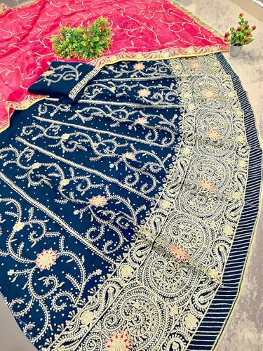 Image of Heavy Embroidery Work Semi Stitched Shimmer Silk Rajputi Poshak For Women Rajasthani Lehenga Choli