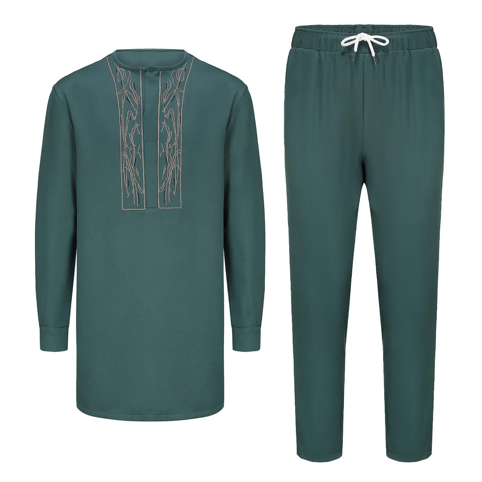 Generisch 2026 Set completo da uomo in stile etnico africano con ricami a maniche lunghe tradizionale
