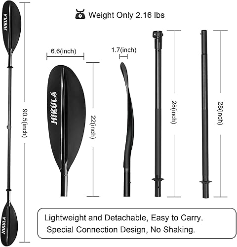 Miniatura 3 de HIKULA Kayak Paddles 4 Pieces Aluminum Shaft and PP Blade Floating 90.5inch Lightweight Oars