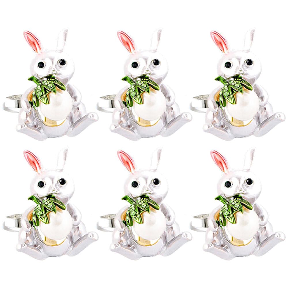 HEMOTON Cute Rabbit Napkin Rings Set of 6, Vintage White Bunny Napkin Holder for Family Table Decoration Banquet Party Decoration Easter Decoration