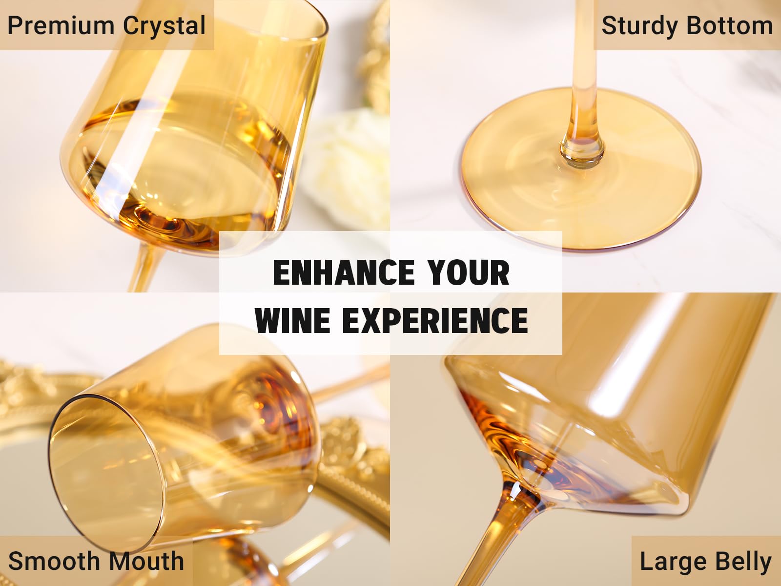 Amber Wine Glasses Set Of 6 – 16oz Handblown Long Stem Glasses For Red, White & Rosé – Elegant Glassware For Dining & Gifting - View #4