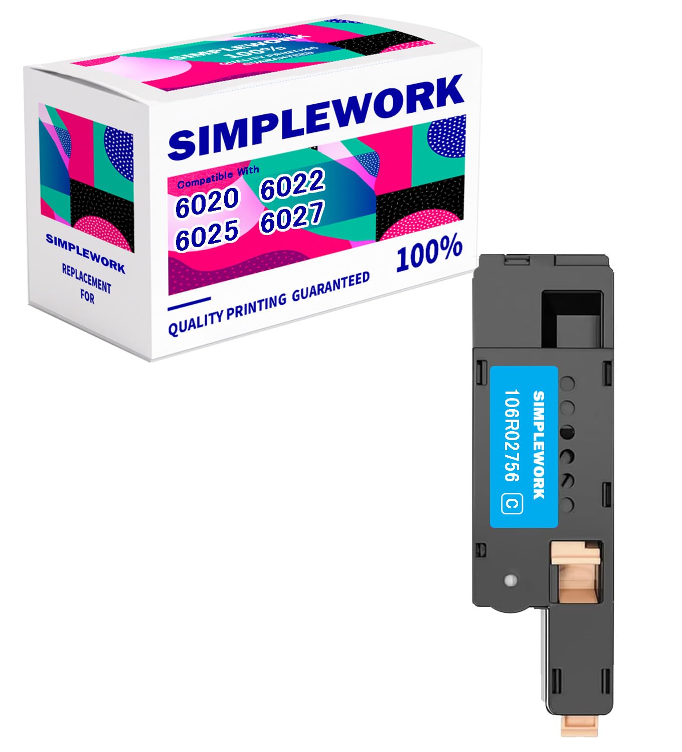 SIMPLEWORK Toner Cartridge Compatible for Xerox Phaser 6020 Phaser 6022 Workcentre 6027 Workcentre 6025 Cyan (106R02756 Toner (1 Pack ), P6022