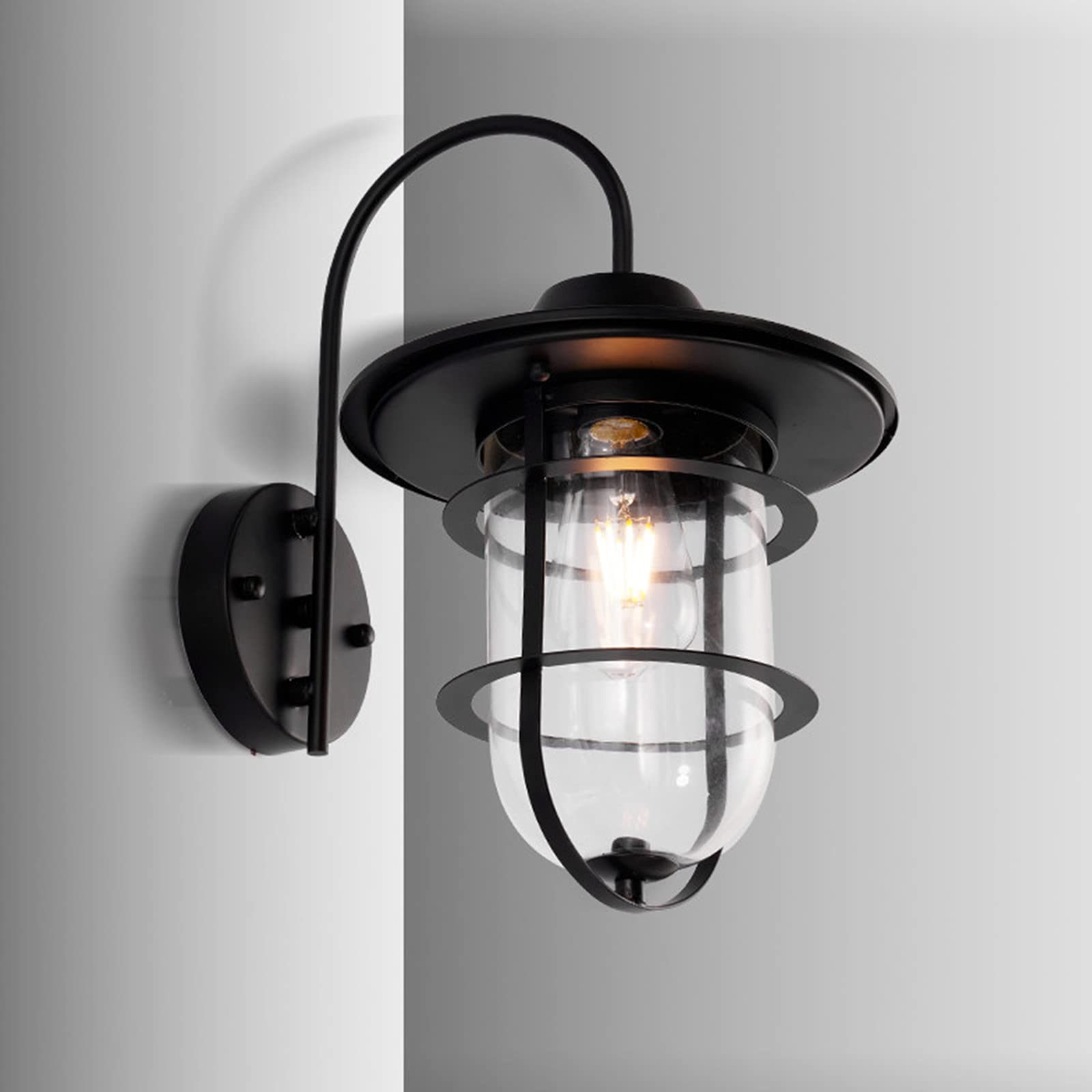 HELCEKOU Retro Wall Lamp Industrial Waterproof Wrought Iron American Restaurant Bar Corridor Aisle Glass Outdoor