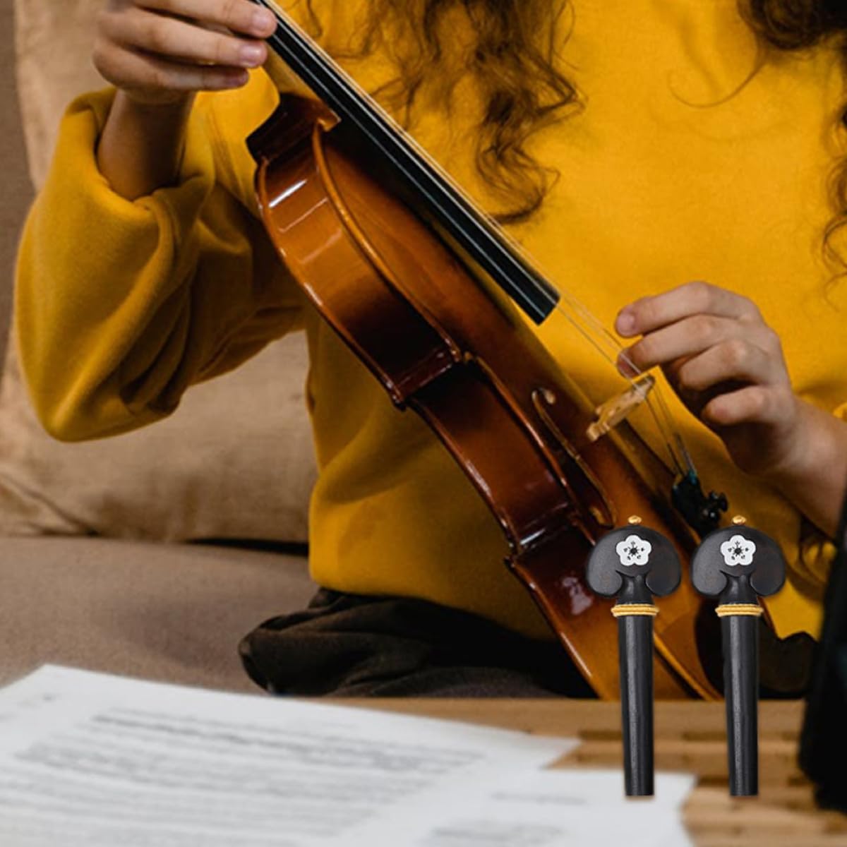 de Afinación y Accesorios de Violín para Violín 4/4 de Madera Negra, 8 Piezas Fáciles de Instalar para Mantenimiento