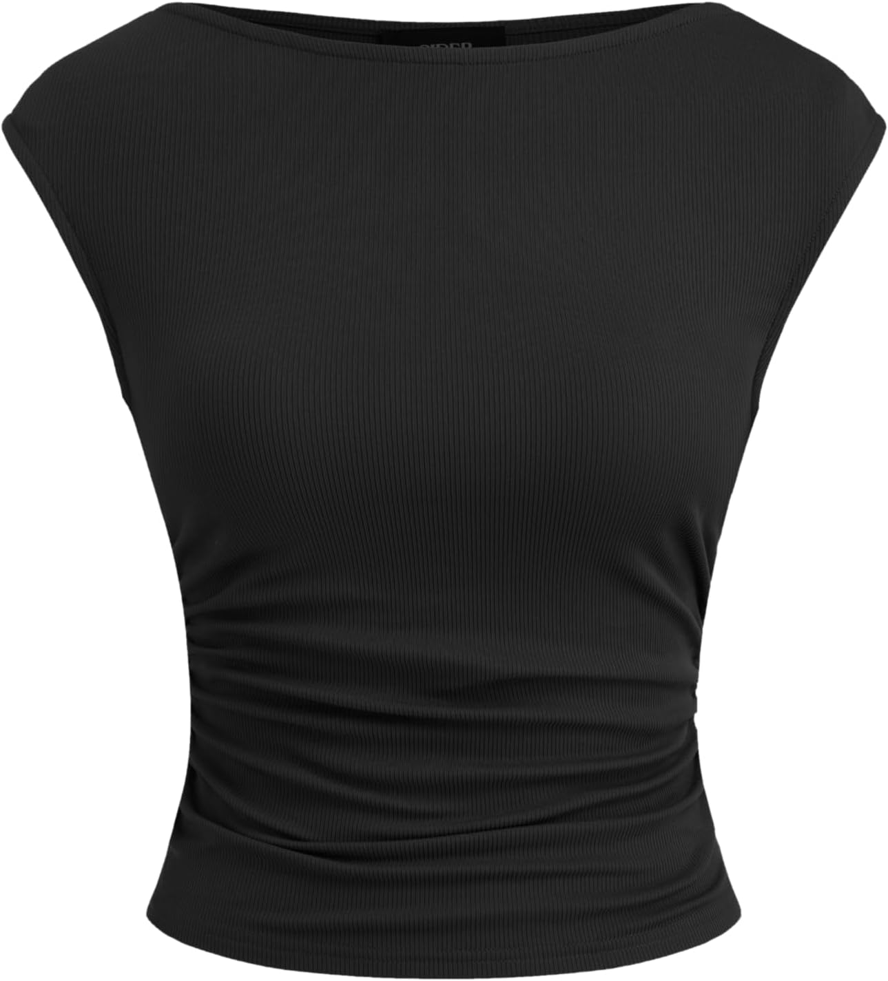 CIDER Boat Neck Tops for Women Sleeveless Ruched Crop Tank Tops Slim Fit Trendy Summer Outfits Casual Tee Shirt