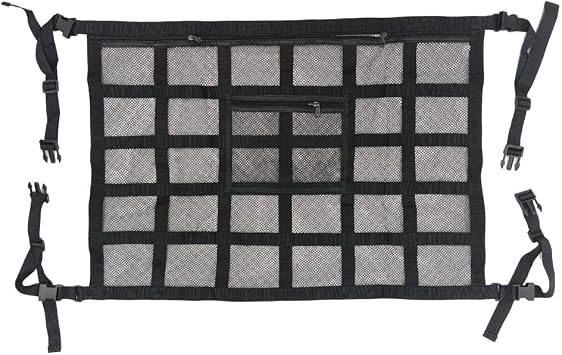 Car Ceiling Cargo Net Pocket Storage Net for Abarth 695 Tributo Ferrari 2014-2026,with Zipper Double Layer Design Car Roof Storage Organizer