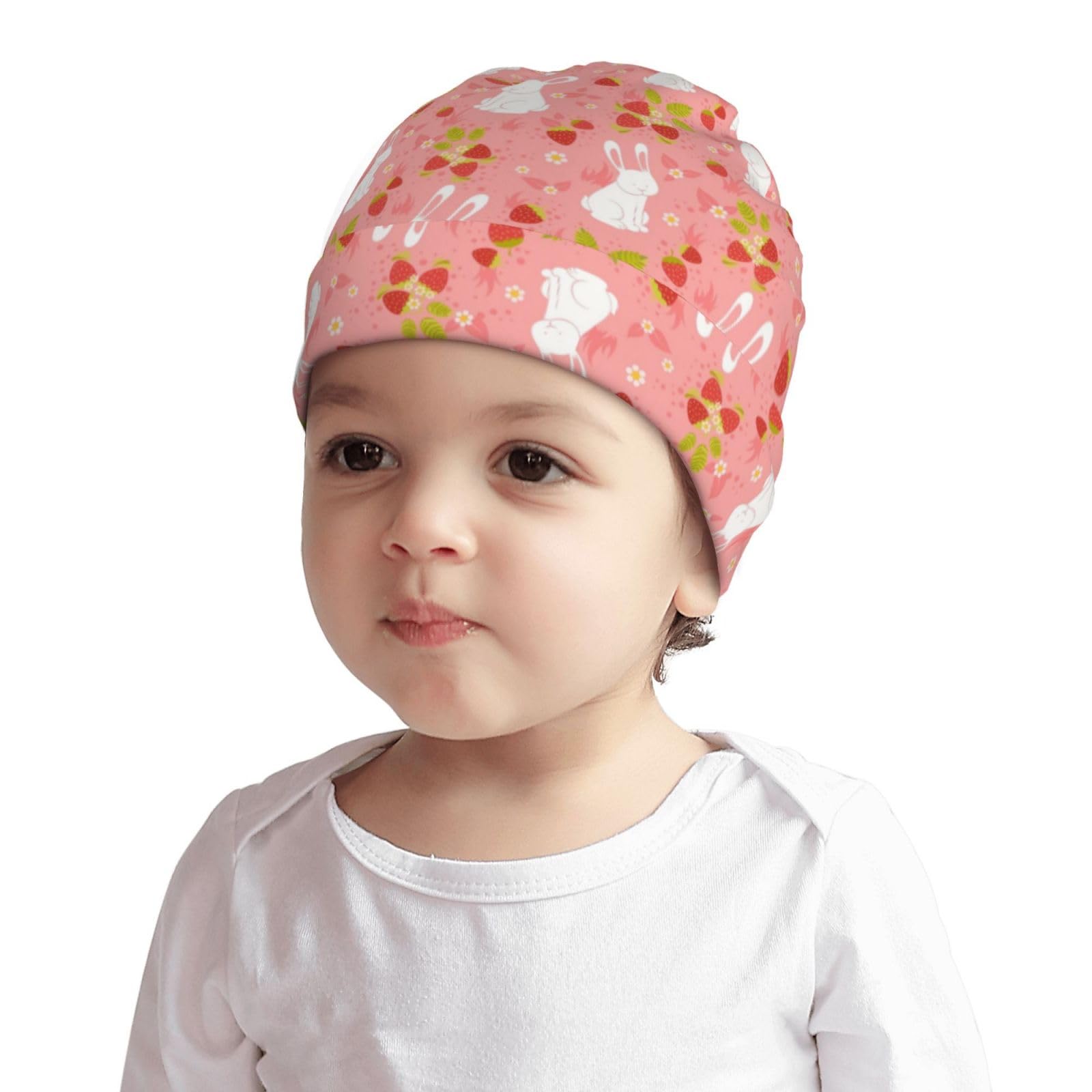 Cute Strawberry and Rabbit Bunny Pattern Kids Beanie Hats Warm Knit Beanie Cap Skull Caps Gifts Decor for Boys Girls
