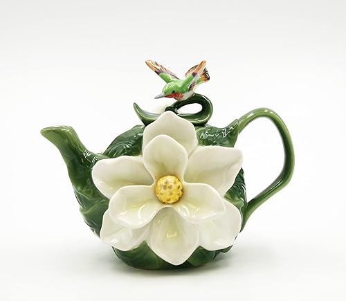 Miniatura 1 de 56647 - Tetera de porcelana con flores de magnolia con colibrí, 4 5/8 pulgadas de alto