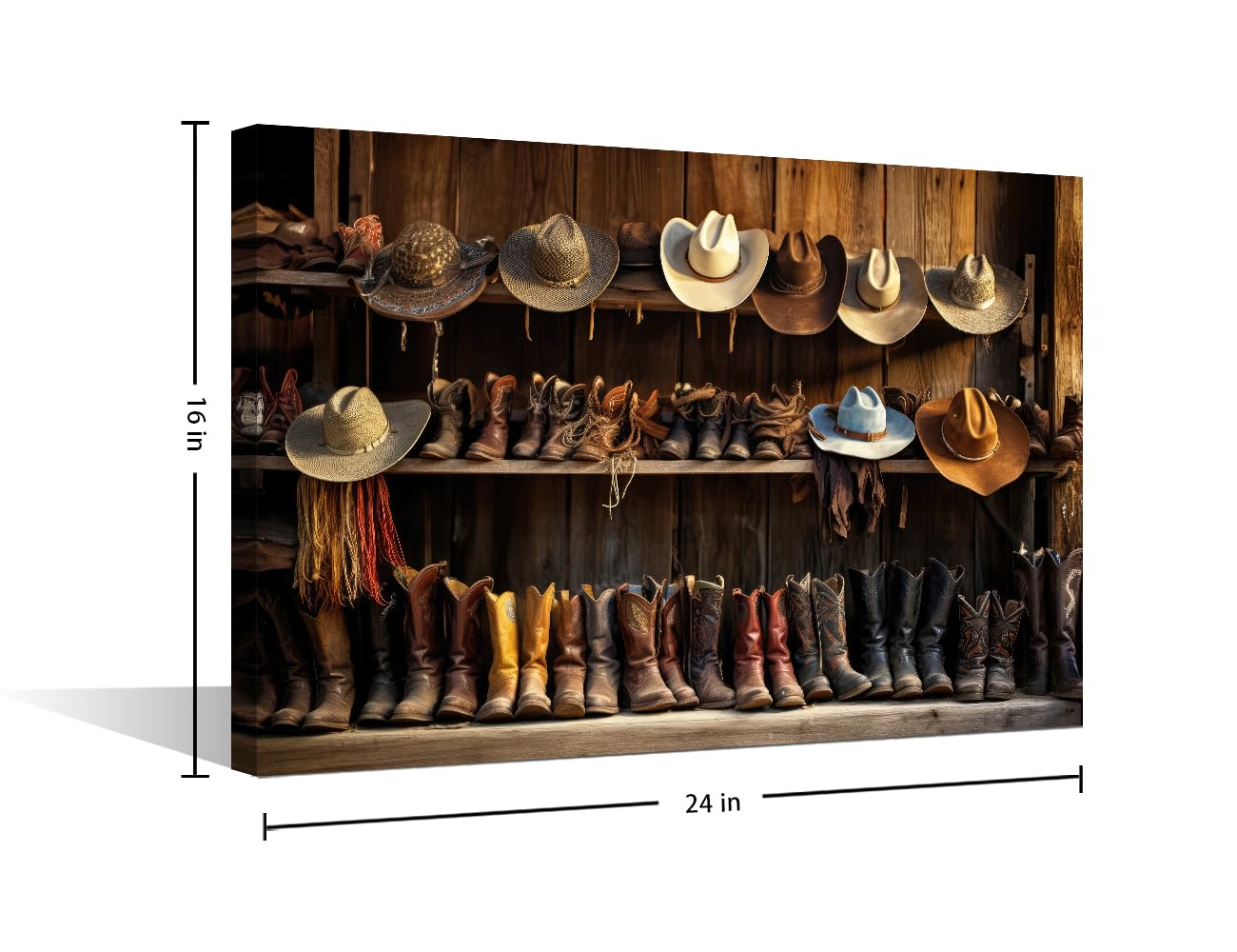 1 Panel Wall Art for Living Room Wooden Shelf with Cowboy Hats and Boots Pictures Print on Canvas for Home Office Wall Decoration Wooden Framed Gallery-Wrapped Ready to Hang - Image 2