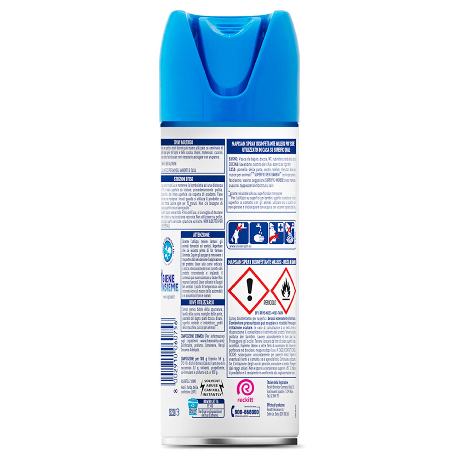 Napisan Spray Disinfettante Milleusi Fragranza Fresco Pulito per Tessuti e Superfici Elimina Batteri Funghi Virus Rimuove Cattivi Odori Ideale per Bagno Cucina Divani Materassi - 2 Flaconi da 400ml