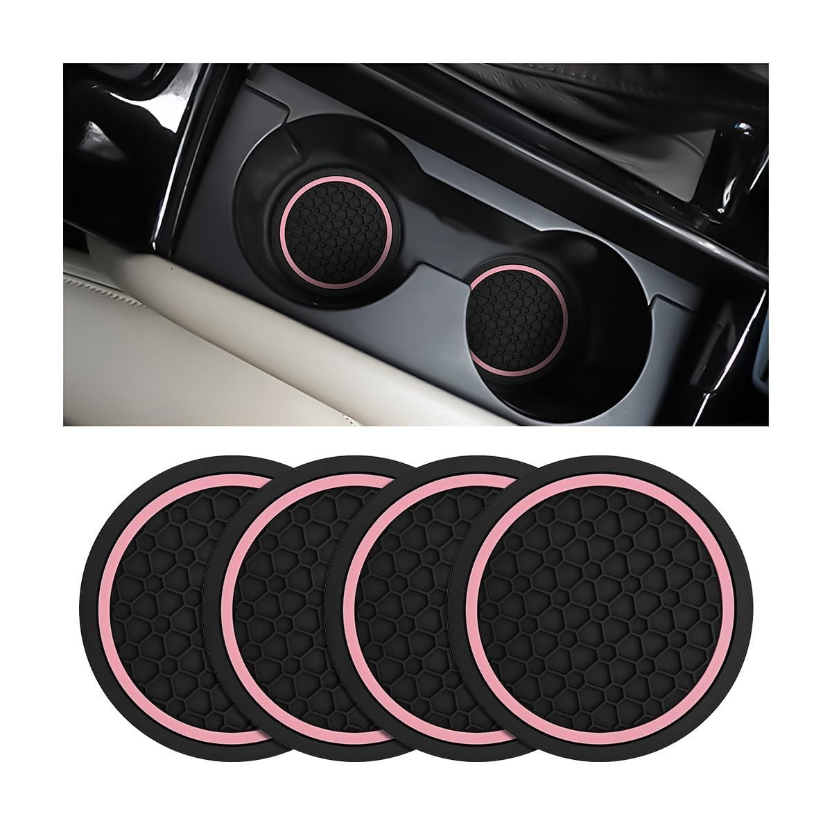 4 Pcs Beverage Cup Holder Coasters for Mercedes Benz EKlasse W213 (Limousine) 2016-2024, Vehicle Interior Drink Receptacle Accessories Washable Centre Console Mats,Pink