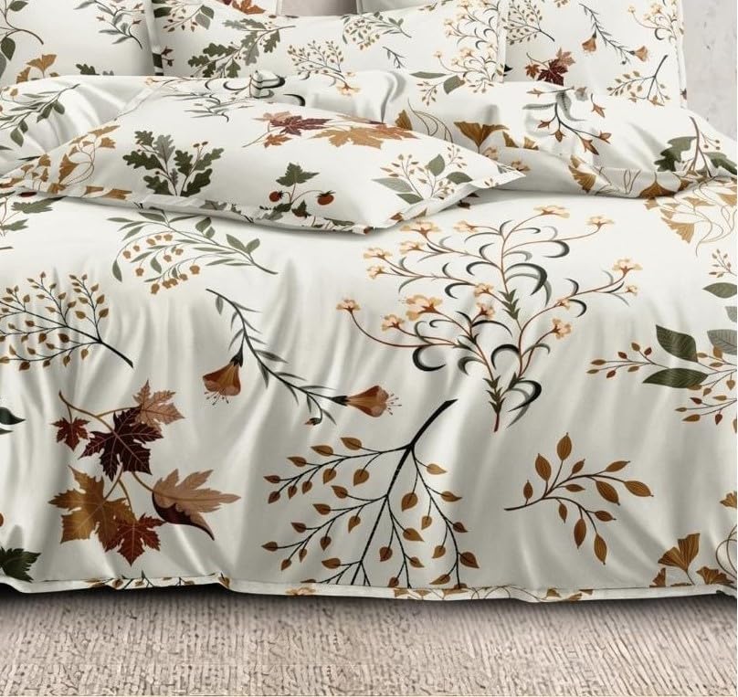 Image of DECOMIZER Soft Glace Cotton Super King Size AC Comforter II Blanket II Duvet for Double Bed with 108 x 108 Inch Bedsheet and 2 Pillow Cover - 4 Piece Comforter Set - White Maple