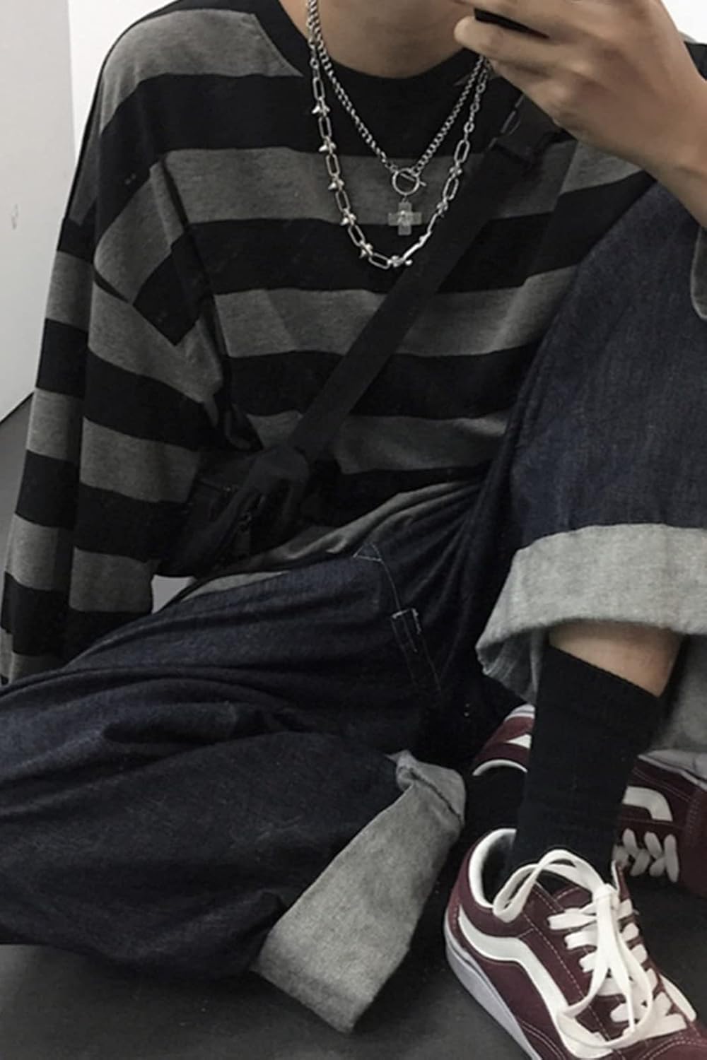 Women Harajuku Oversized Stripe Casual Long Sleeves Crewneck T-Shirt Tee Tops - Image 4