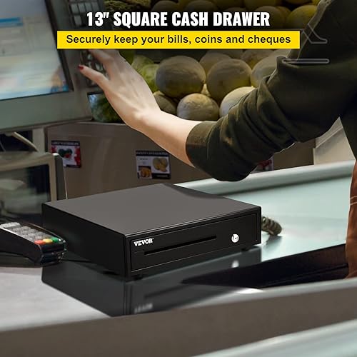 Miniatura 2 de VEVOR Cajón de caja registradora 13 pulgadas y 12 V para sistema POS con bandeja de efectivo de 4 billetes y 5 monedas compartimento extraíble para