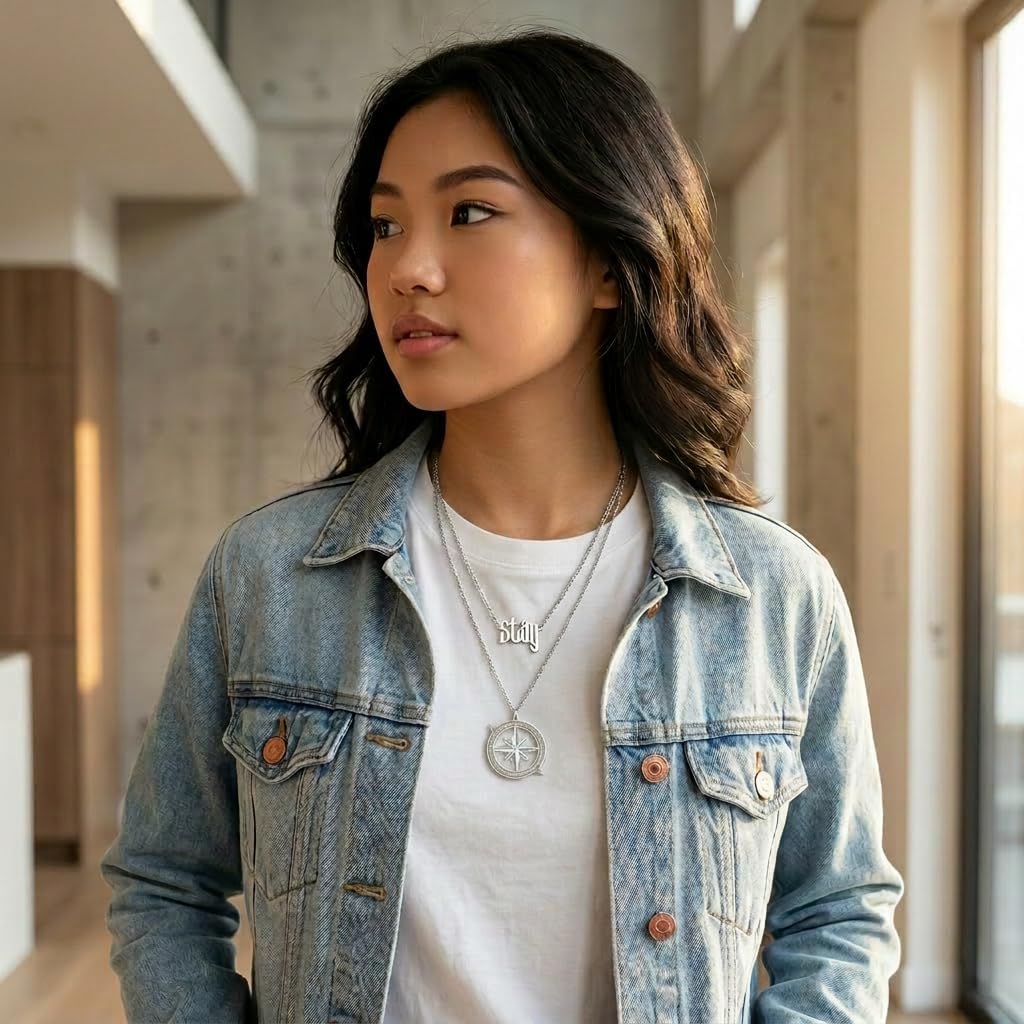 Stray Skz Inspired Compass Pendant Necklace Silver Tone Fan Gift Women image 3