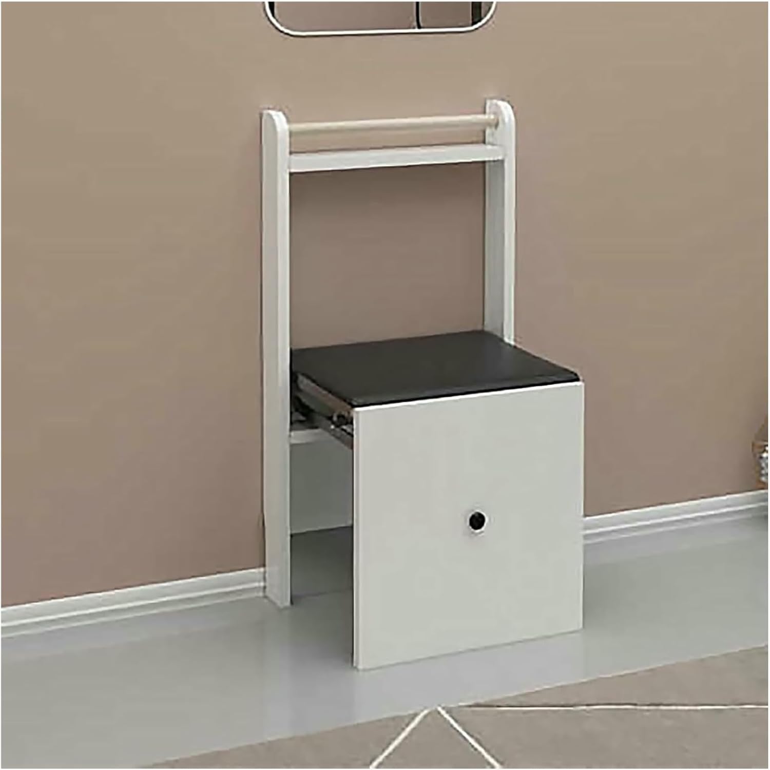 Wall Mounted Folding Shoe Changing Stool with Handrail - Modern Invisible Shoe Bench for Entryway, Bedroom, Living Room