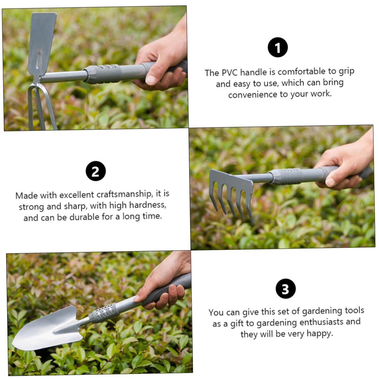 VANZACK Lot de 3 Set de Set de Outils de Jardinage Pelle à Creuser Pelle à Transplanter en Acier et PVC et Repiquage