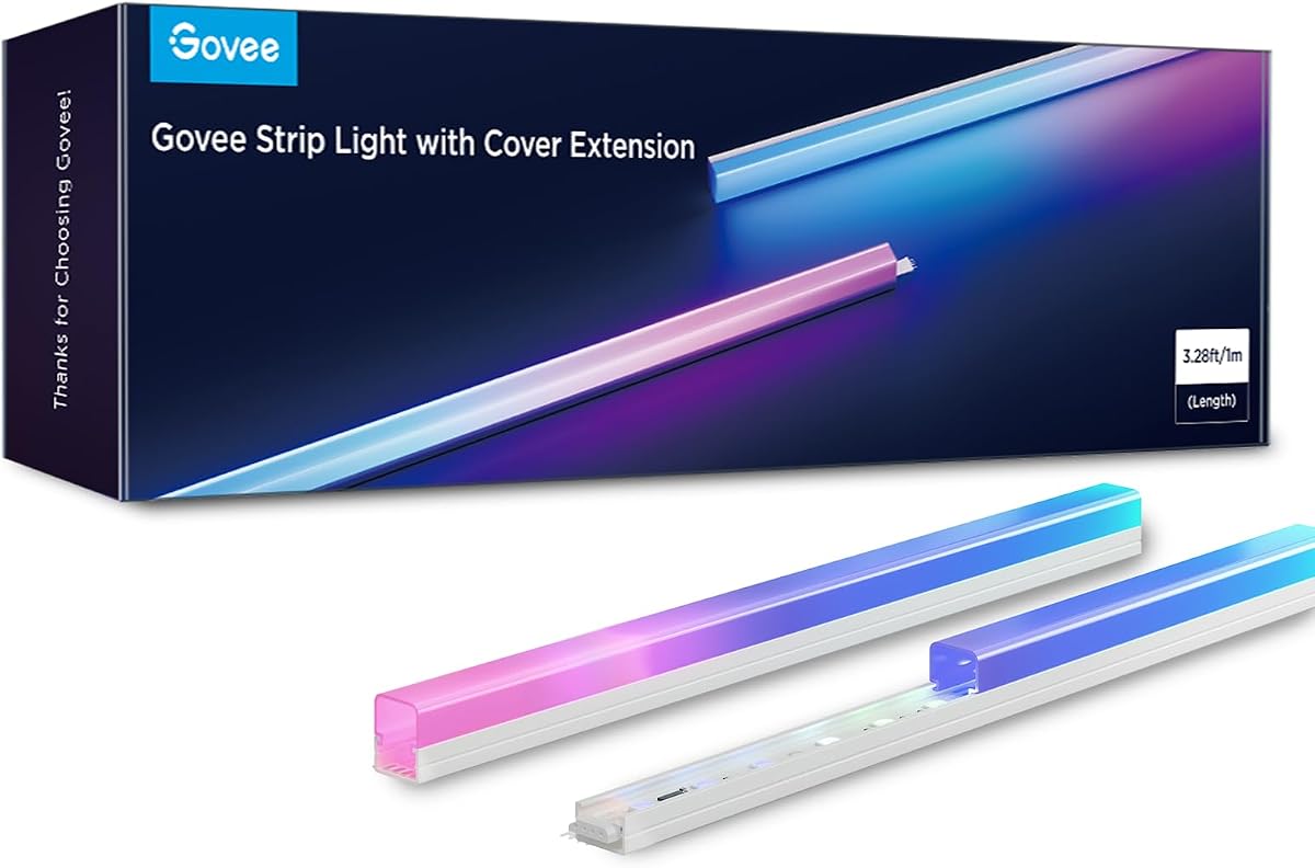 Tira de luces LED RGBIC de extensión de 3.28 pies con cubiertas, canal difusor LED con luces LED para dormitorio, zócalos, estudio, gabinete, luces LED inteligentes funcionan con Alexa y Google Assistant