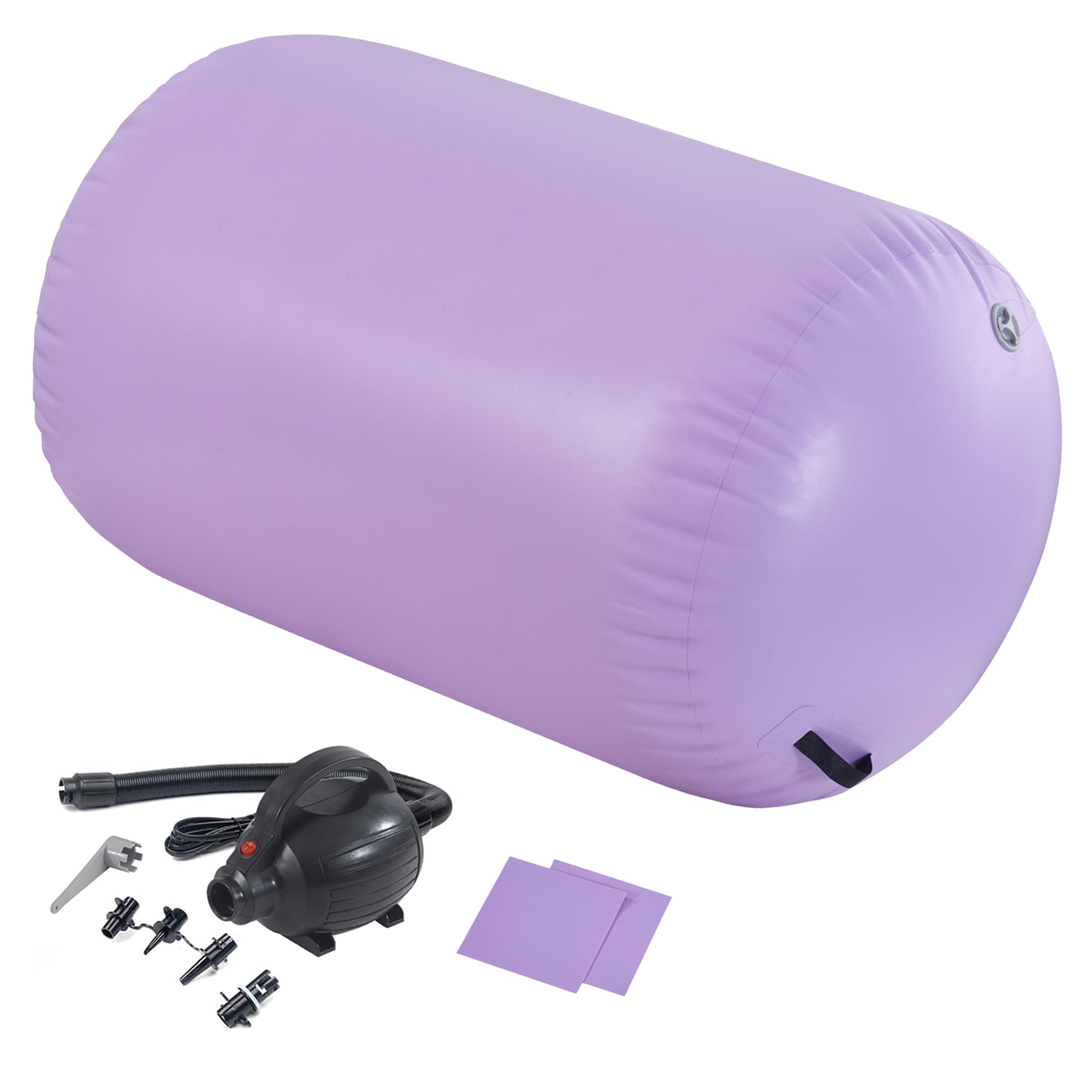 LSLIFE Air Roller Inflatable Gymnastics Tumbling Barrel, Roll Barrel with Air Pump 60/75/90cm Thick 100cm Long Backbend Trainer Handspring Mat for Gymnastics Yoga Training (Purple, 90(H)*100(L) cm)