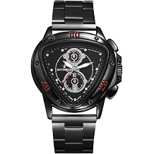 Lancardo Mens Triangular Quartz Watch Dot Scale Dial Calendar Luminous Hands Adjustable Stainless Steel Strap Business Wrsitwatch