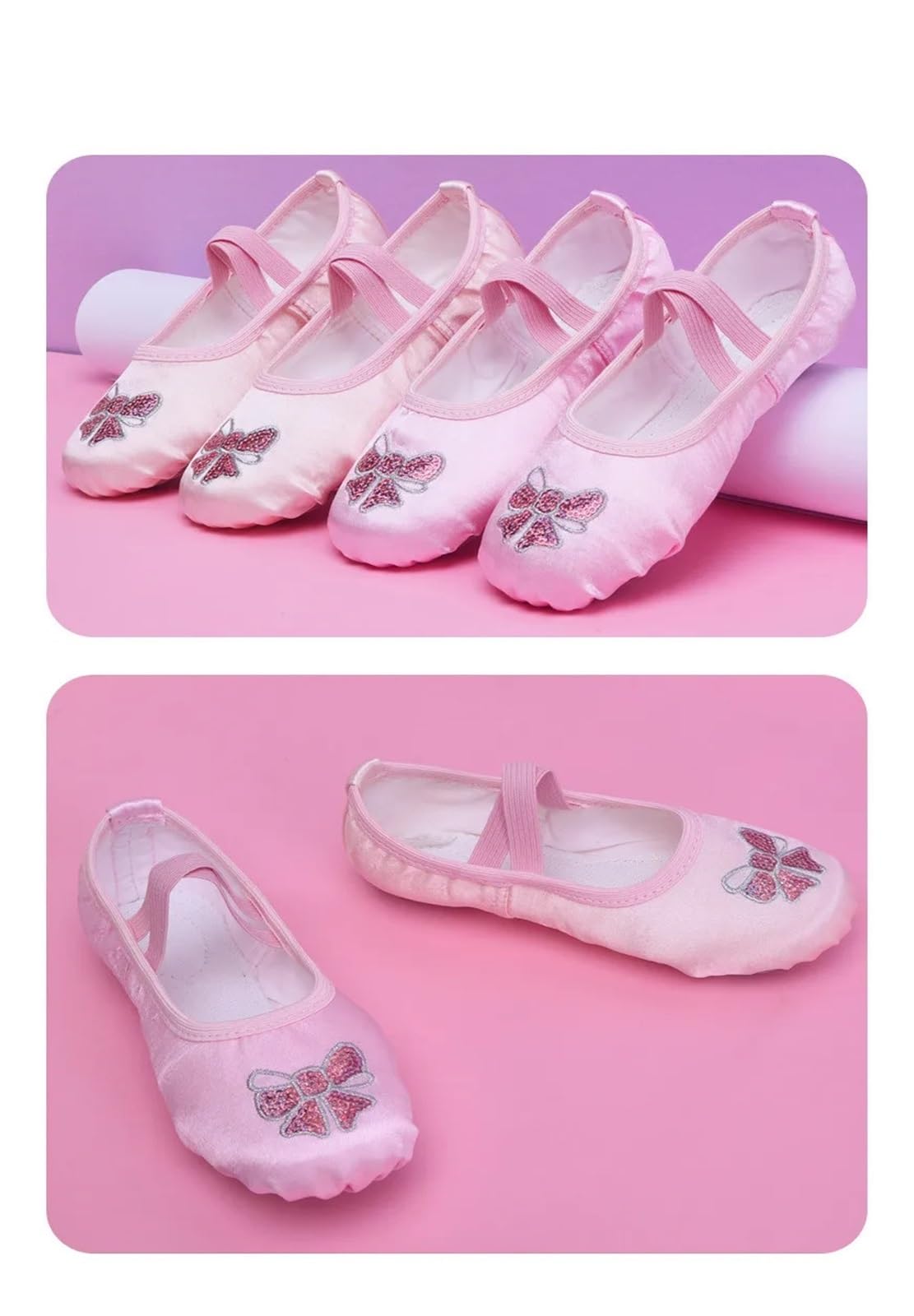 Tanzschuhe Damen Pailletten-Satin-Ballettschuhe for Kinder mit weicher Sohle, for das Tanztraining von Mädchen, Yoga-Körperbau