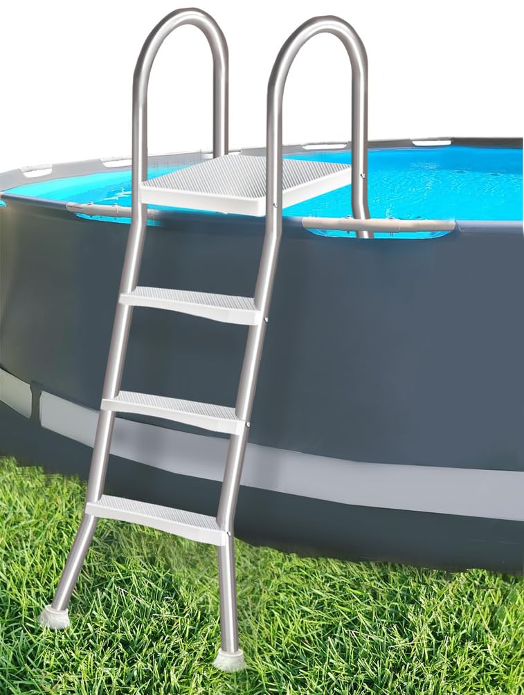 Scala per Piscina Fuori Terra a 3 Gradini 110 cm, Scala di Risalita in Acciaio a Doppio Lato, Robusta Scala per Piscina Fuori Terra, Gradini per Piscina Antiscivolo,110cm