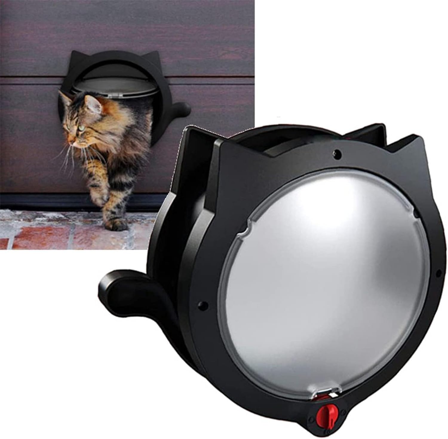 Cat Door, Cat Door Interior Door Cat Flap Door Magnetic 4 Locking Modes Safe Plastic Automatic Cat Door for Interior Exterior Doors(black)