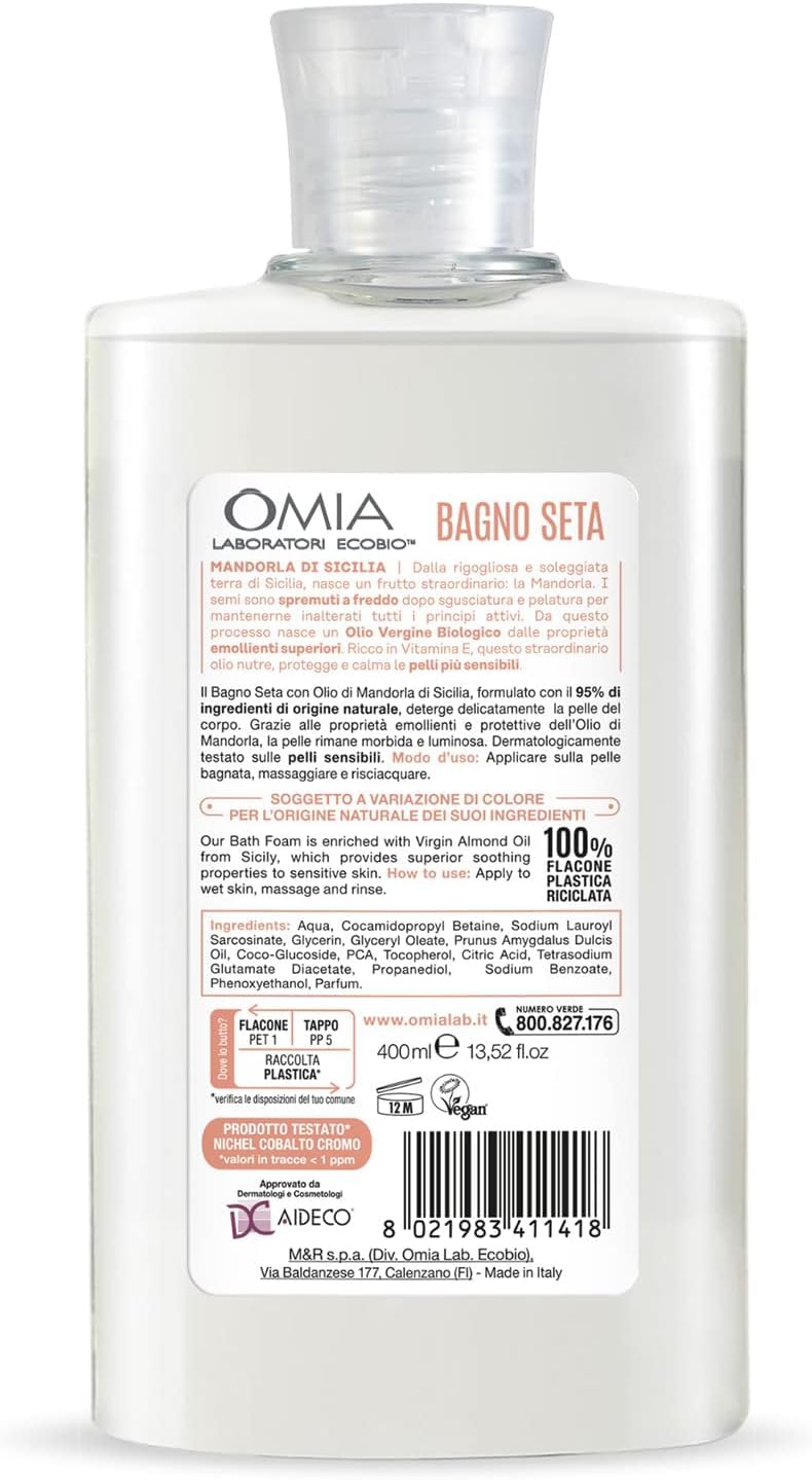 Bagno Seta Erboristico Olio di Mandorla di Sicilia, Bagnoschiuma Ottimo per Pelli Delicate, Secche e Stressate, Azione Idratante, Dona Luminosità ed Elasticità, (2 FLACONI DA 400 ml)