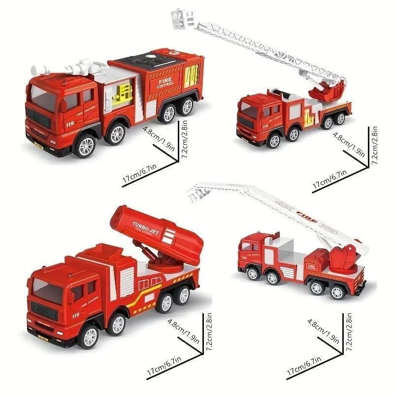 Image of Die cast 1:32 Scale Fire Truck Toy Set of 4 pcs with Pullback Action Figure & Friction Powered Toy Truck for Kids Boy Girl Gift [ Pack of 4] [Colors as Per Stock]