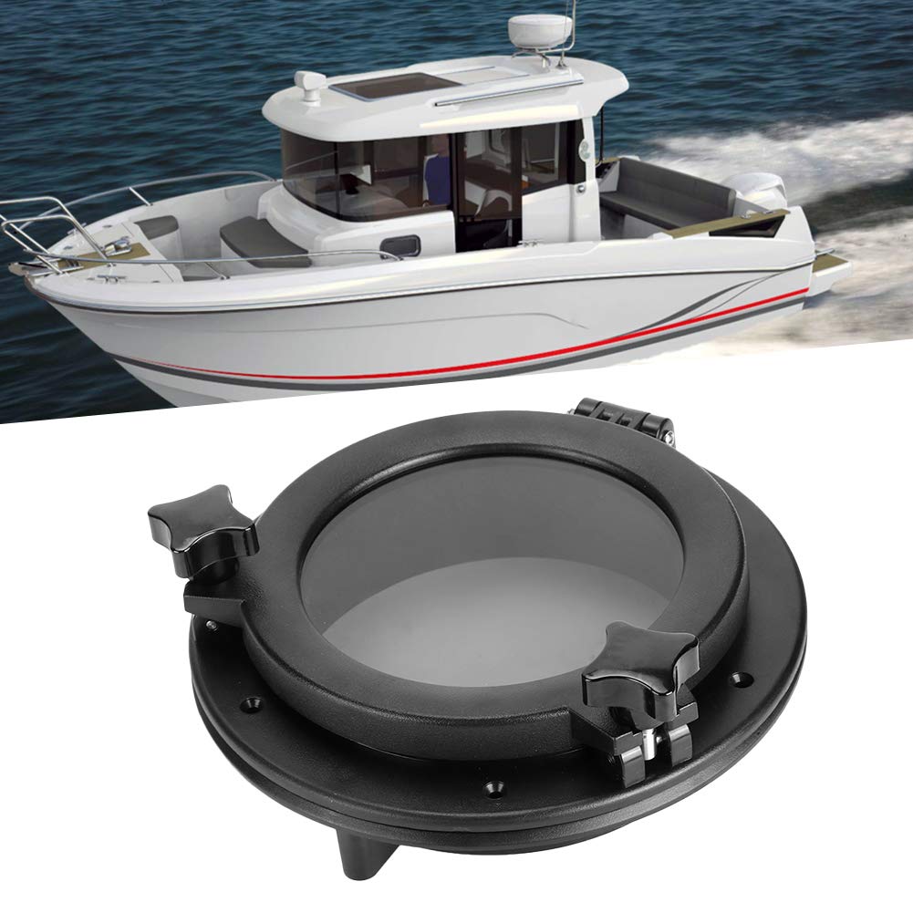 Aramox Oblò per Barche da 8,5 Pollici Finestra Rotonda Nera per Barche con Vetro Temperato e ABS Oblò di Apertura con Diametro Interno da 5,8 Pollici con Gomma e Acciaio 316 per Yacht per