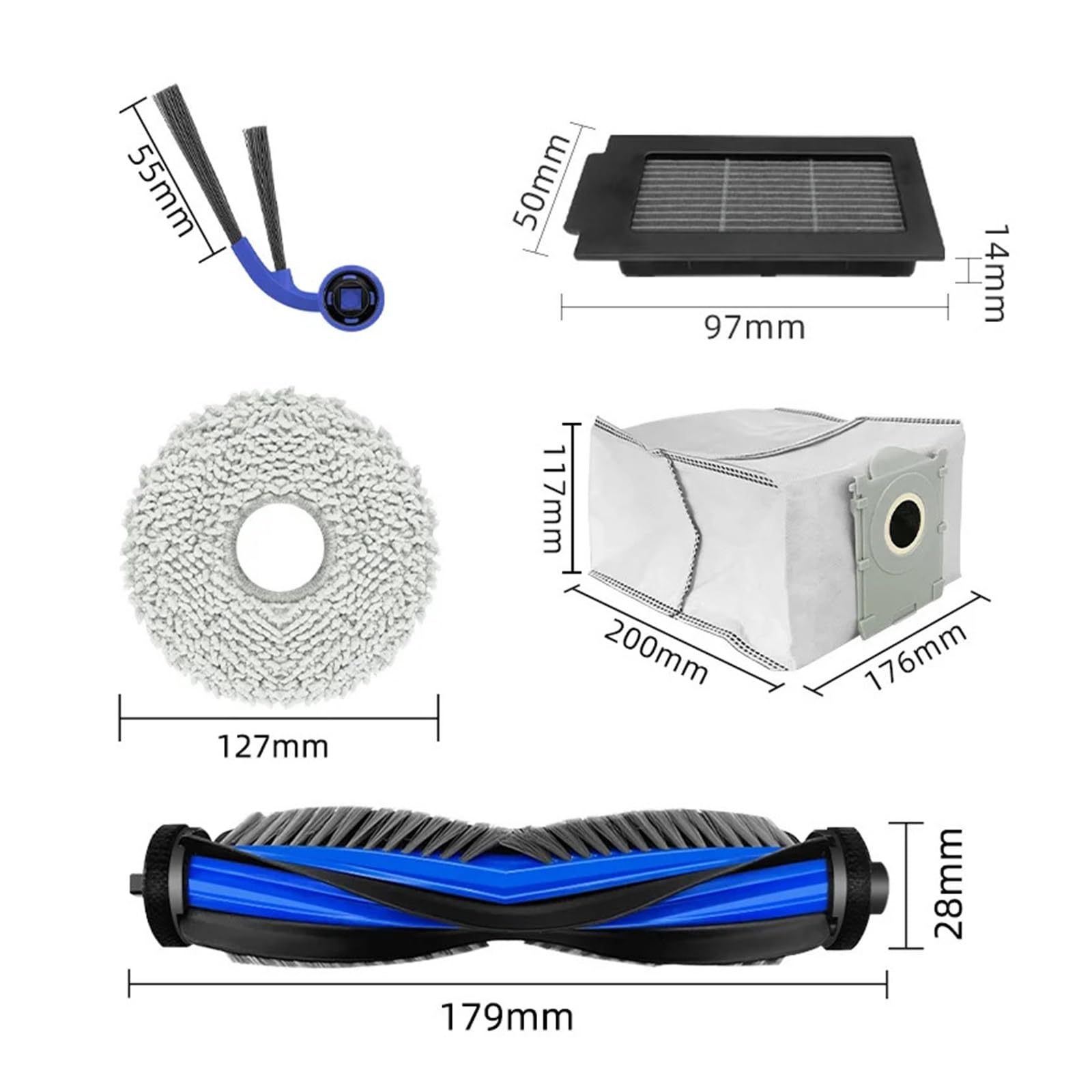 Compatible con ECOVACS T50S Robot Aspirador Pieza de Repuesto Bolsa for Polvo Cepillo Lateral Principal Filtro Mopa Accesorios de Repuesto(Set 2)