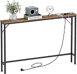 VEDECASA 5.9 Inch Slim Console Table with Charging Station, Industrial Design, Side Table, Modern Sofa Table with Sturdy Steel Frame for Living Room, Hallway, Office (Vintage Brown, 120 D x 15 W x 80 - 1