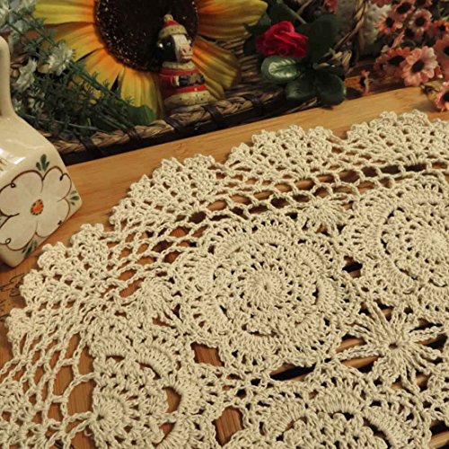 Phantomon Lace Doilies Handmade Crochet Placemats Cotton Doilies Cloth Lace, Pack Of 4, Oval Shape, 12 X 17 Inch (Beige) #TOP1