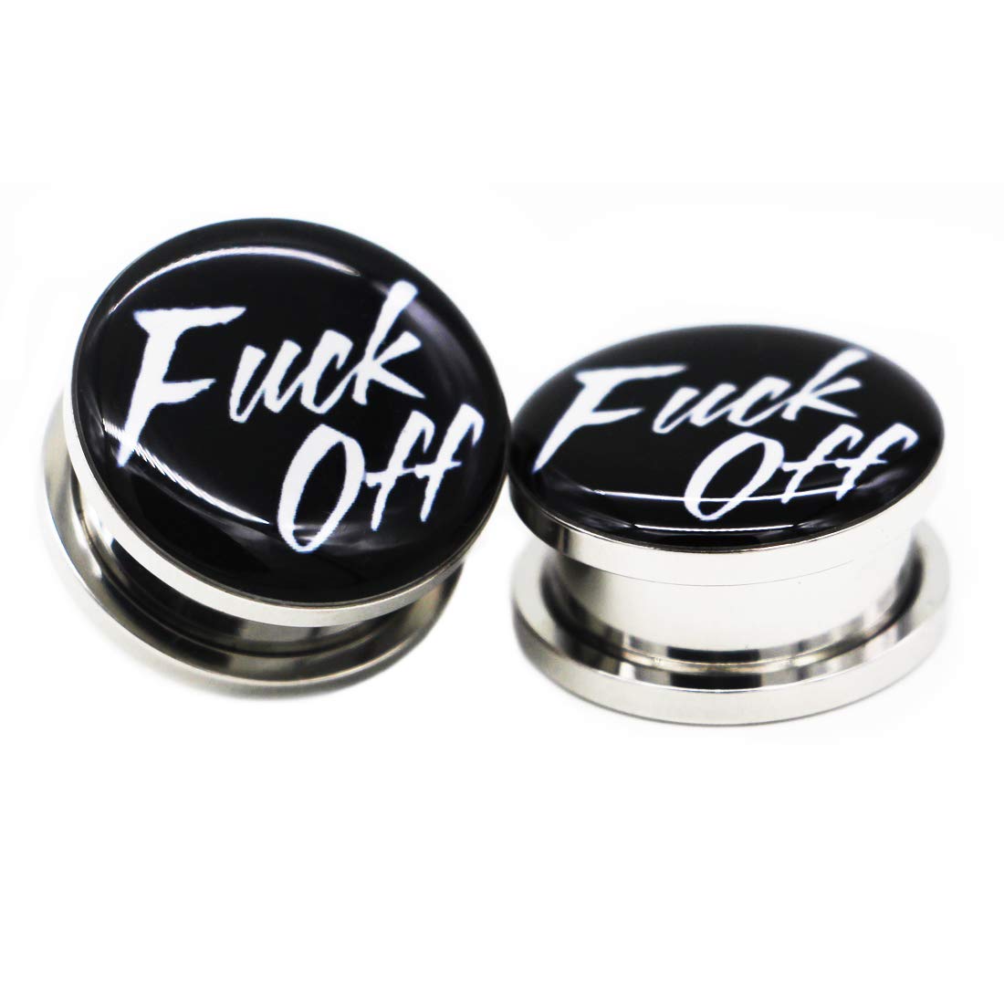 Awinrel stal nierdzewna Ear Gauges Plug Game Console i F**k off Tunnel Stretching Expander Body Piercing Biżuteria 4-częściowy zestaw 2G-2.5 cm
