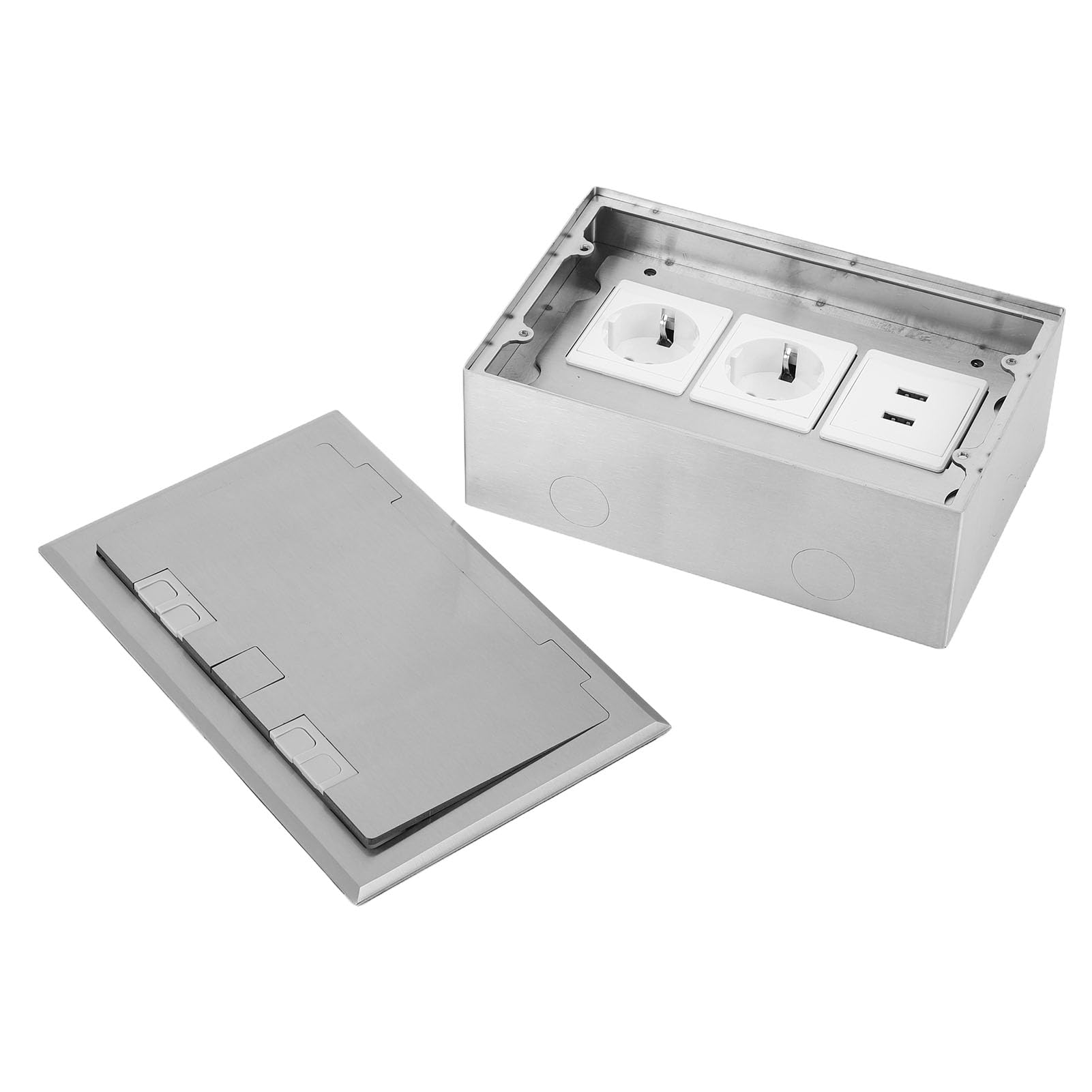 Scatola di Derivazione da Incasso a Pavimento Impermeabile in Acciaio Inossidabile 4KW 16A con 2 Porte USB per Ufficio Domestico 1 Presa 16A Kit Presa Piatta da Incasso a Prova di Acqua
