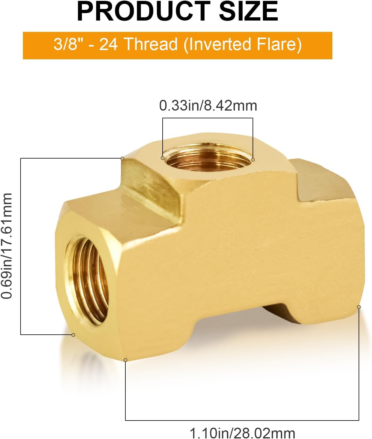 MuHize 3/16 Brass Inverted Flare Brake Line Tee Fitting - Universal 3 Way Female Tee for Vehicle Air Brake System(2Pcs)