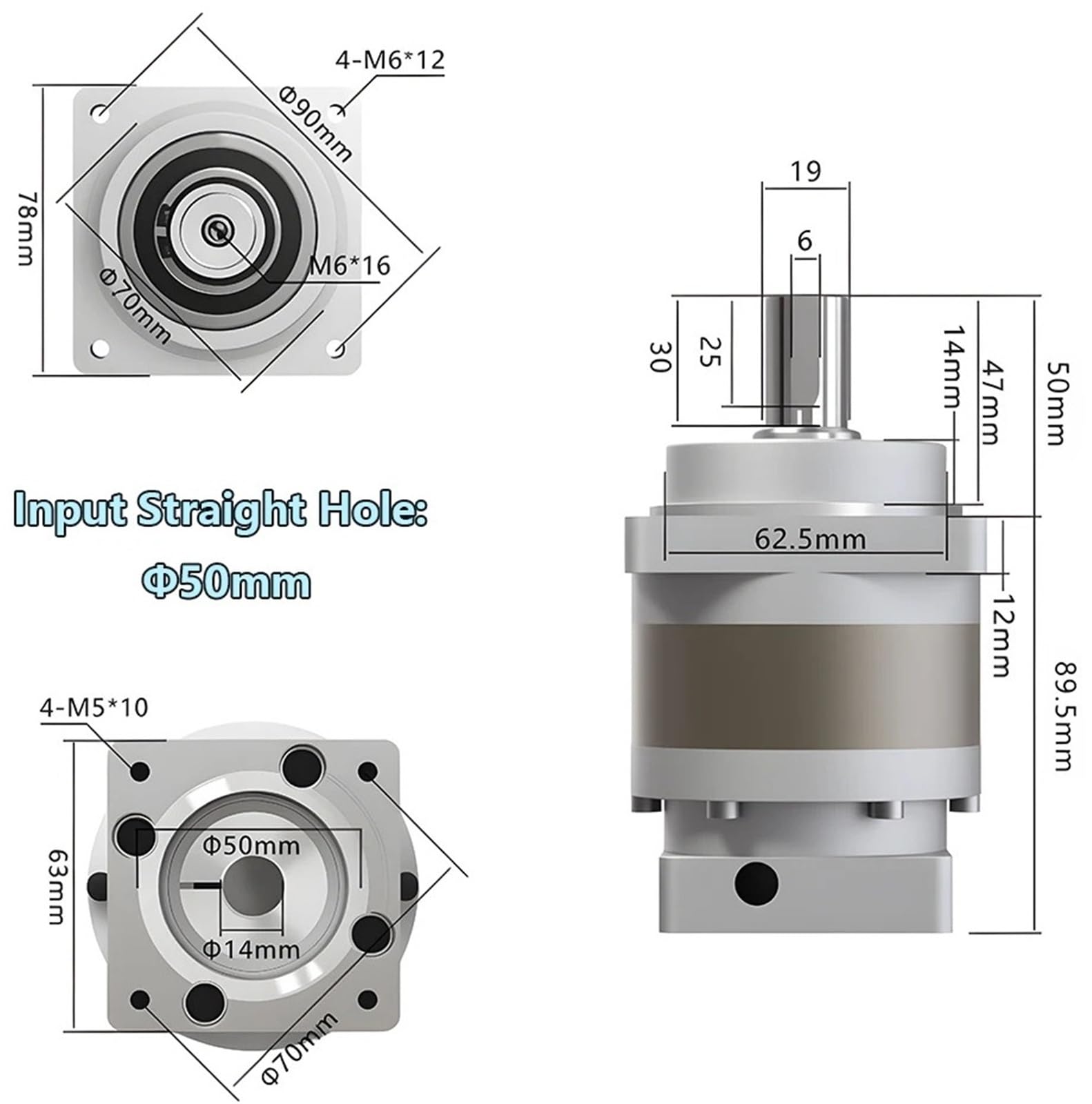 Riduttore epicicloidale elicoidale 7 Arcmin Rapporto di velocità di 5:1-9:1 Albero di ingresso 14mm/19mm 60/80mm(Ratio 5 to1,14mm Input)