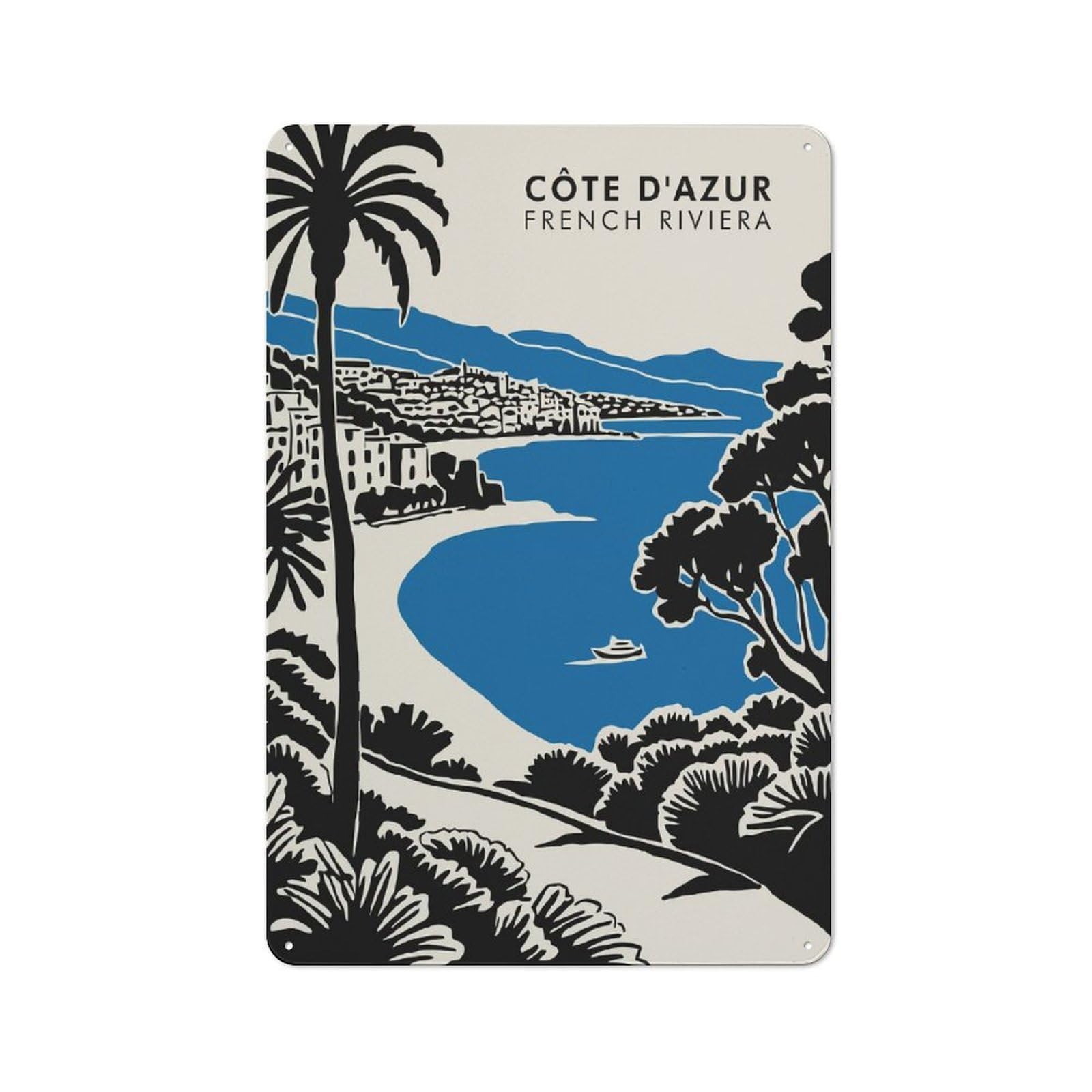 Junmoney Style-6 Vintage Metal Plaque 30X20cm Featuring Côte Dazur French Riviera Travel For Home Bar Wall, A Metal Wall Feature For Home Bars And Entertaining Spaces