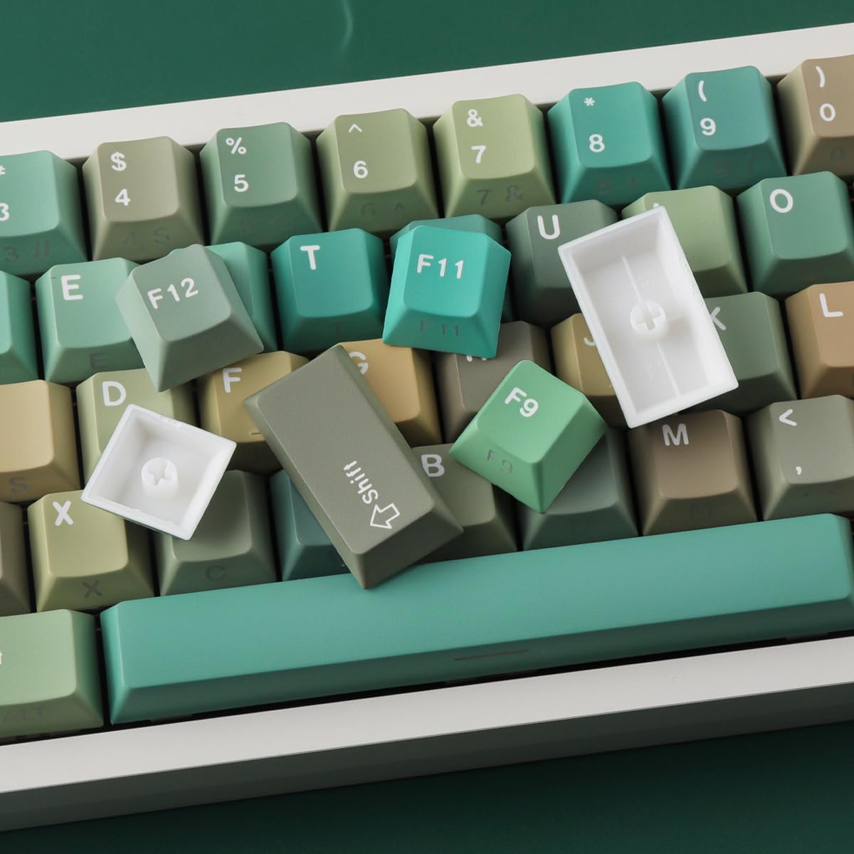 Sunzit PBT Deutsches Layout Keycaps, 132 Tasten Grüner Wald Custom Tastenkappen Cherry Profile Dye-Sub Keyboard Keycap Set mit 6.5u Spacebar für MX Switches Mechanische Gaming Tastatur