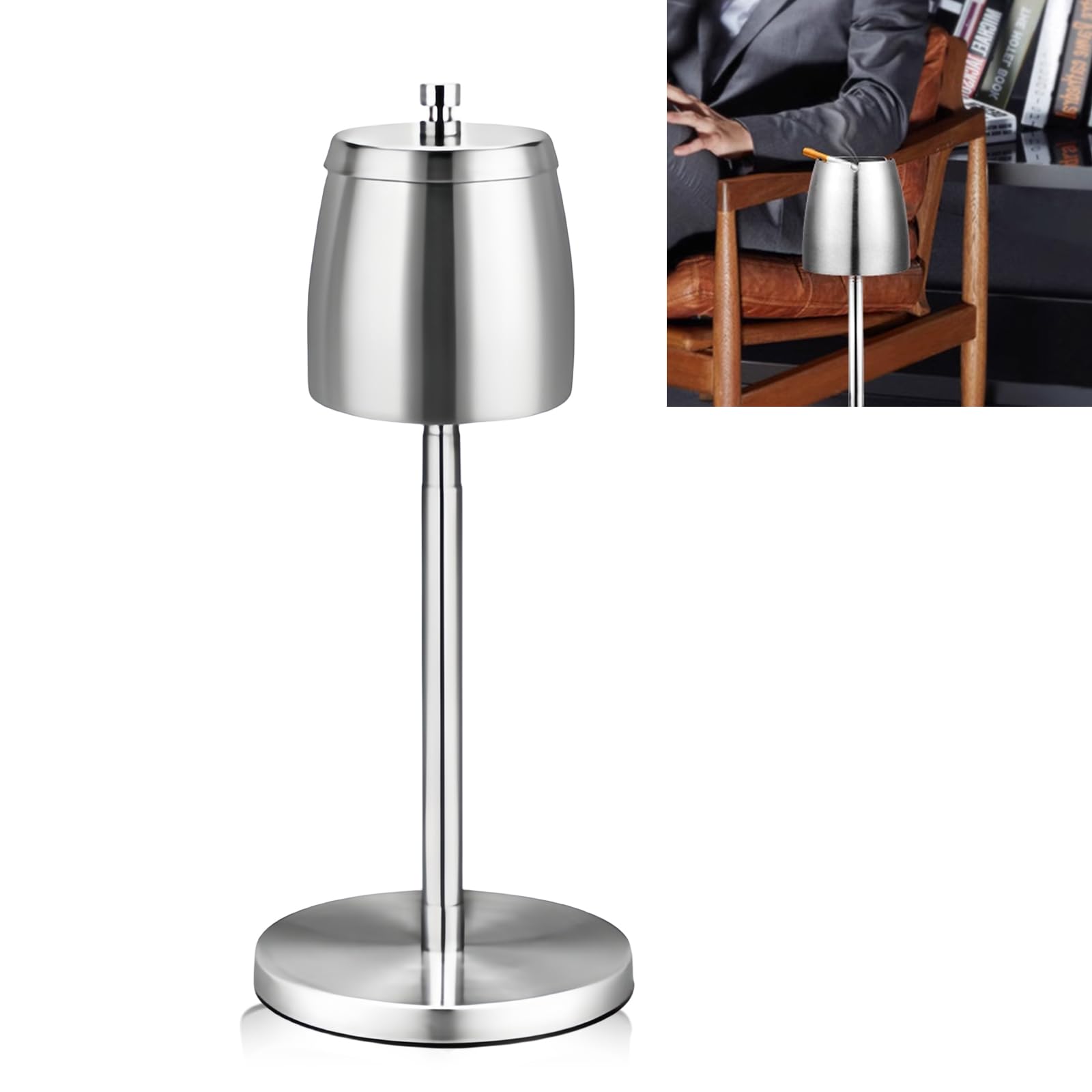 TOATELU Cendrier Sur pied Réglable,Hauteur Extensible de 34à68 cm, Grand Support de Cendrier en Acier Inoxydable avec Couvercle