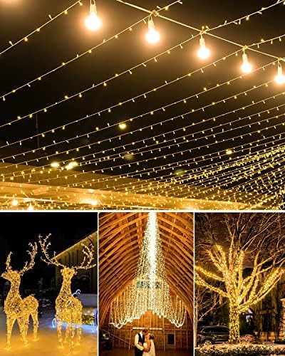 Christmas Tree Fairy Lights Outdoor - 100m 1000LED Plug in String Light Mains Powered 8-Modes with Remote Indoor Outside Xmas Decoration (Warm White - 1000LED 100m/328ft)