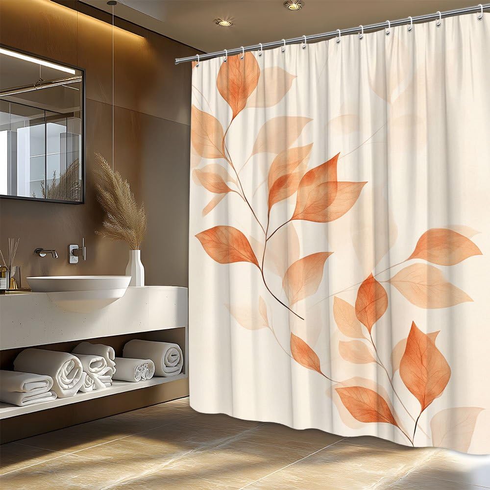 Rideau de douche feuilles de pêcher pour salle de bain zen