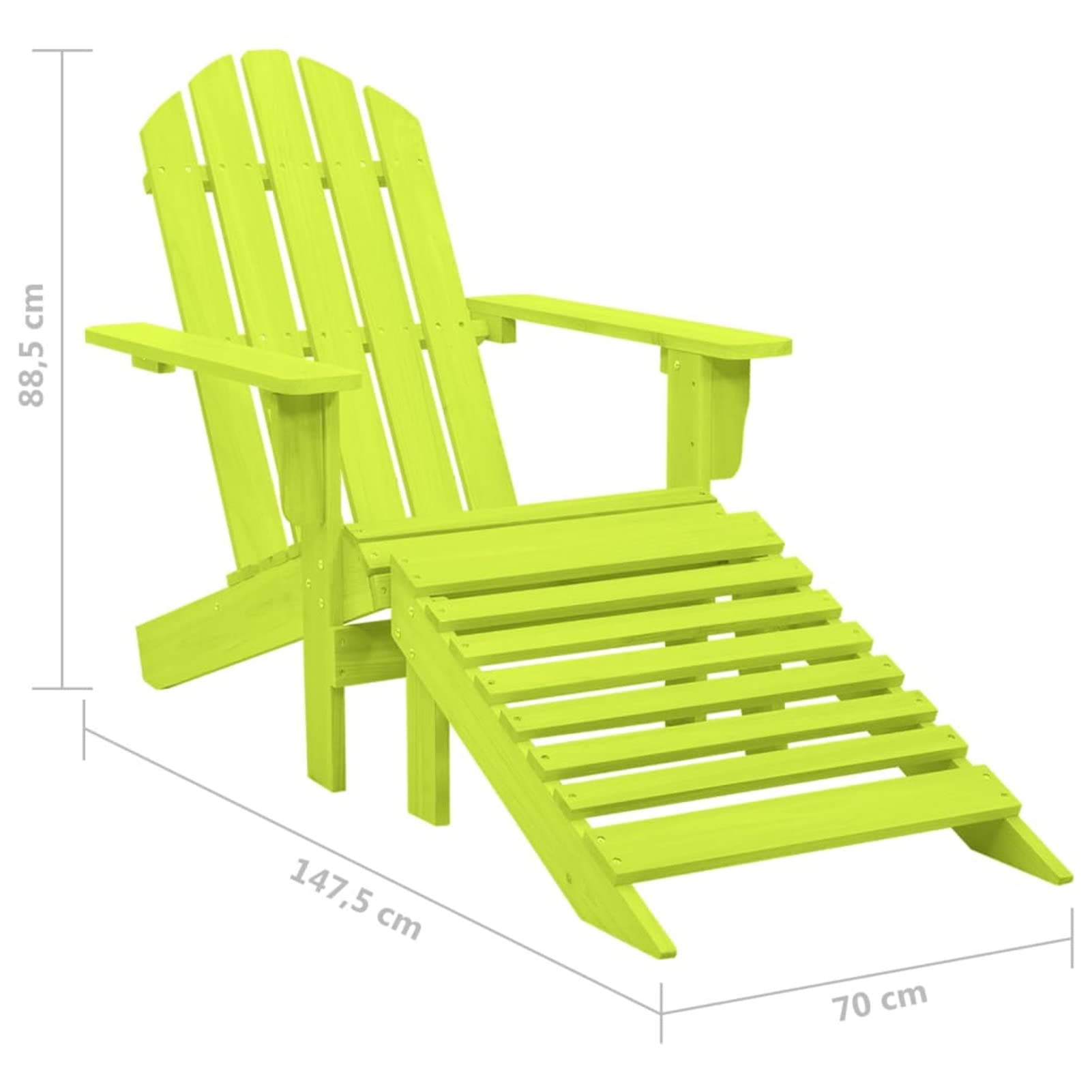 Krzesło ogrodowe Adirondack z otomaną, lite drewno jodłowe, zielone, przenośny, kompaktowy, leżak do ogrodu, na patio, taras, plażę i kemping