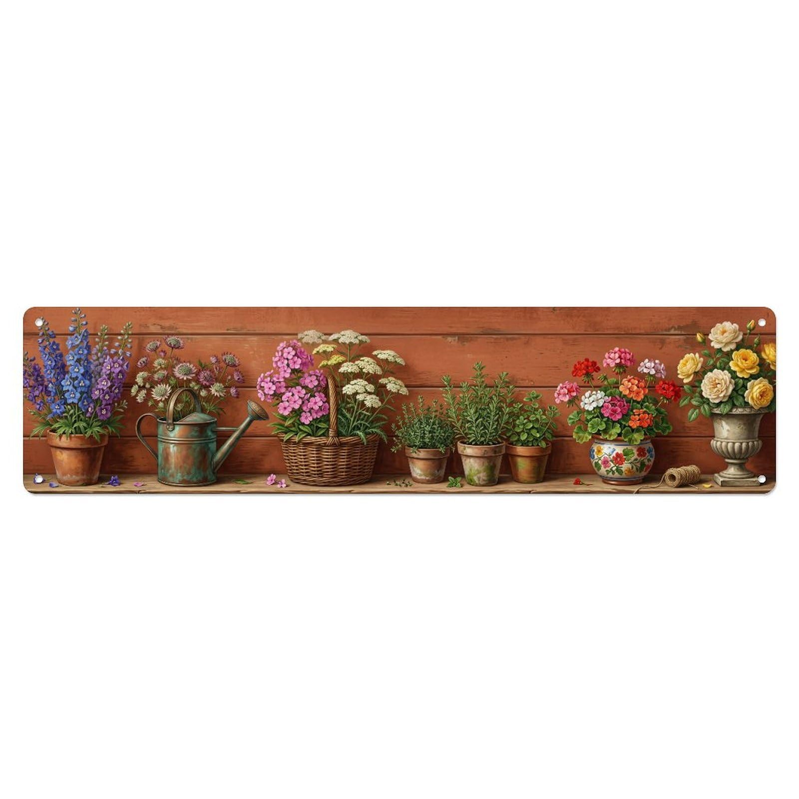 Fqnyr Style Metal Tin Sign Floral Garden Tools Perennial Border Pattern Print