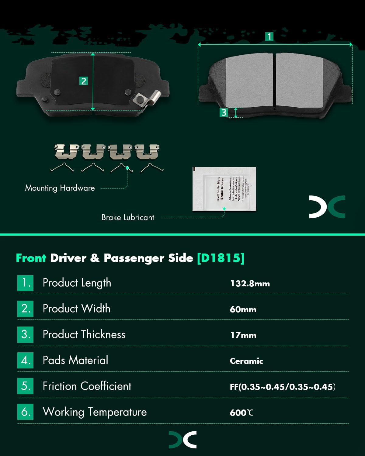 SCITOO D1815 Front Ceramic Brake Pads Sets w/Hardware Replacement For Hyundai For Nexo 2019-2022,For Hyundai For Santa Fe Sport 2017-2018,For Kia For Sorento 2016-2020
