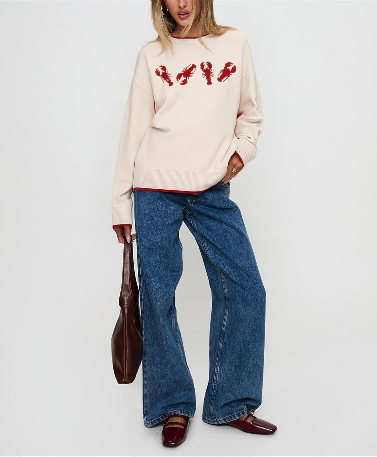 Graphic Sweaters for Women Lobster Graphic Pullover Knitted Sweater Vintage Crewneck Sweatshirt Cute Y2k Pullover Tops - Image 5