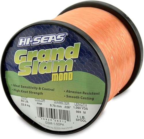 Vista 51 de HI-SEAS Grand Slam - Sedal de pesca de monofilamento, fuerte y resistente a la abrasión, en agua dulce y salada transparente, rosa, verde, azul
